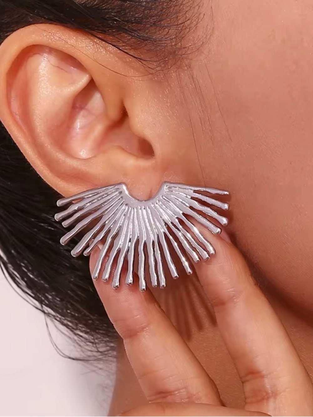 Silver Fan Fringe Statement Earrings